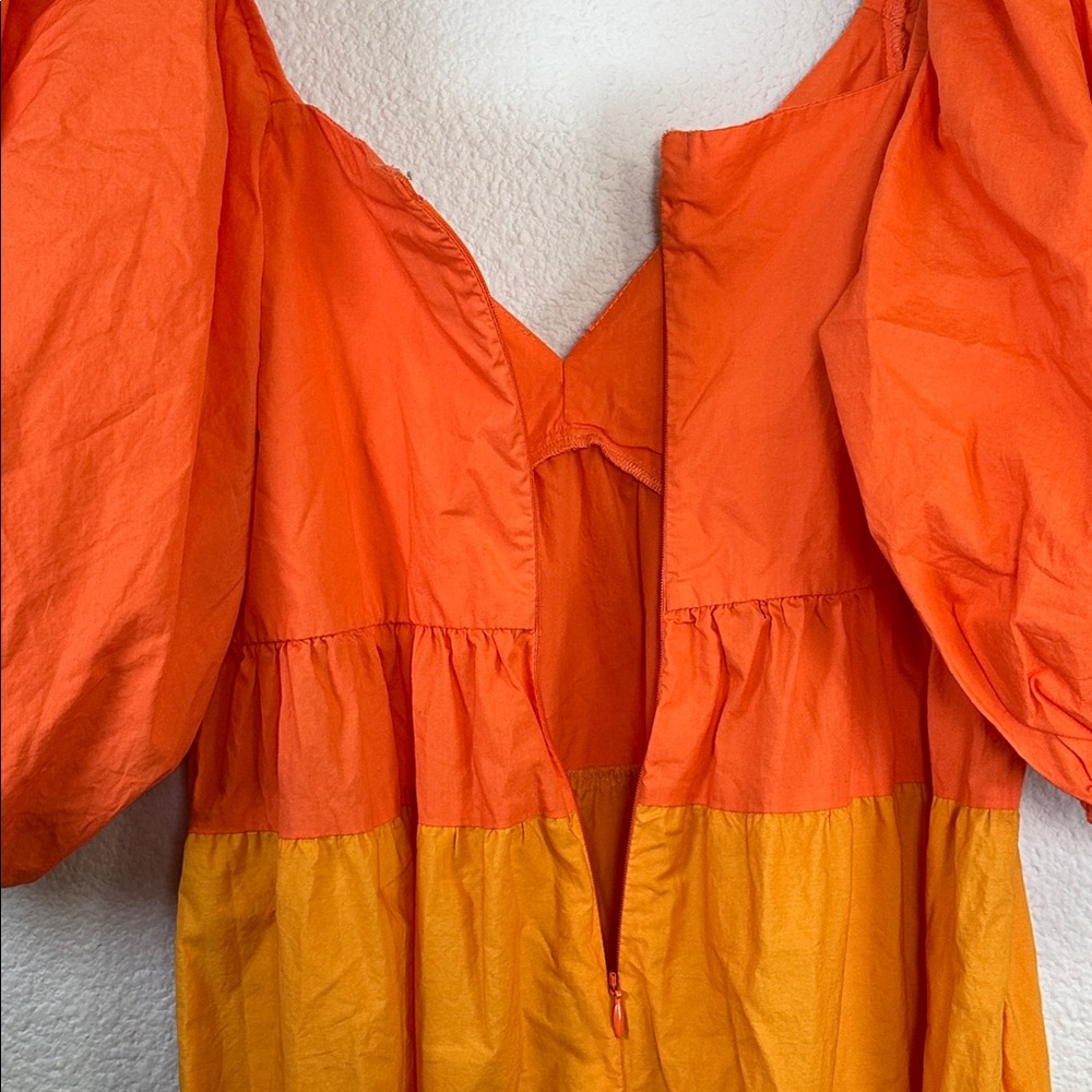 Farm Rio Anthropologie Maxi Dress Color Block Puff Sleeve Small Tiered Boho - Picture 6 of 15
